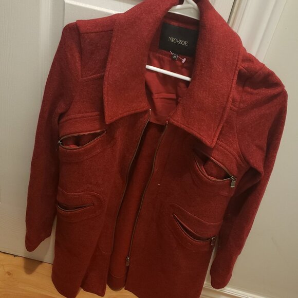 NIC+ZOE Red Marled Cotton Blend Knit 3/4 Length Trench Coat Jacket - Picture 1 of 2